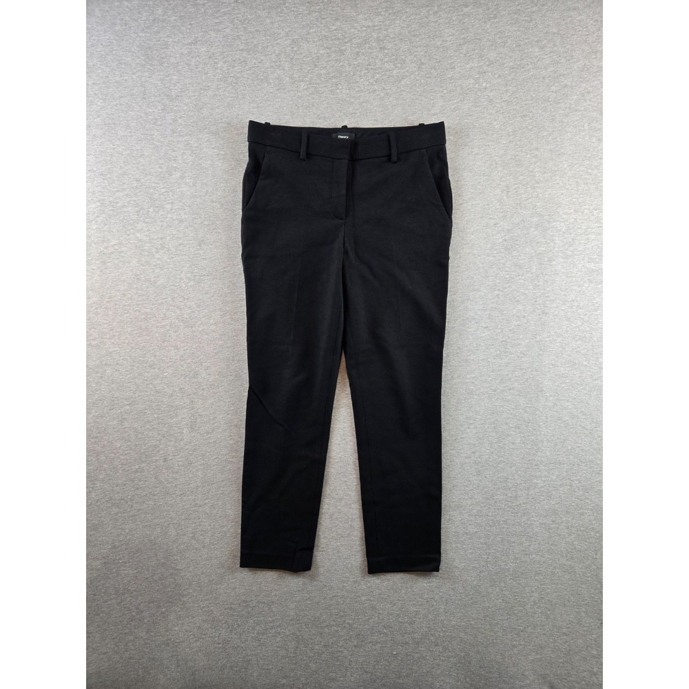 THEORY Pants Womens 2 Black Treeca K Oxford Knit Textured Skinny Trouser USA